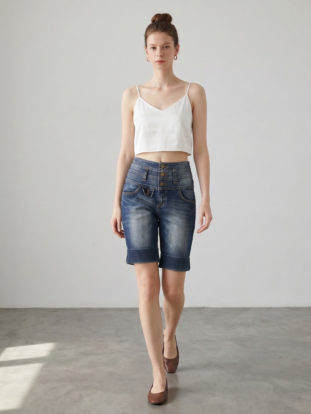 Vintage Y2K Fabulosity High-Rise Dark Blue Denim Bermuda Shorts. Trendy